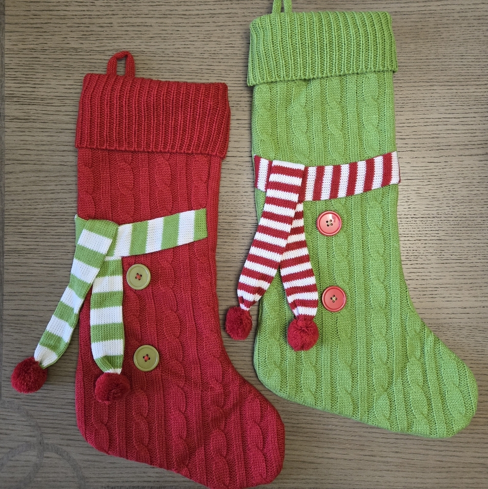 2 Pack - 18 inch Holiday Stockings - Red & Green Large Cable Knitted